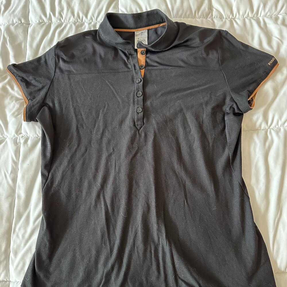 WOMEN’S BLACK/BROWN RIDING POLO SHIRT LARGE